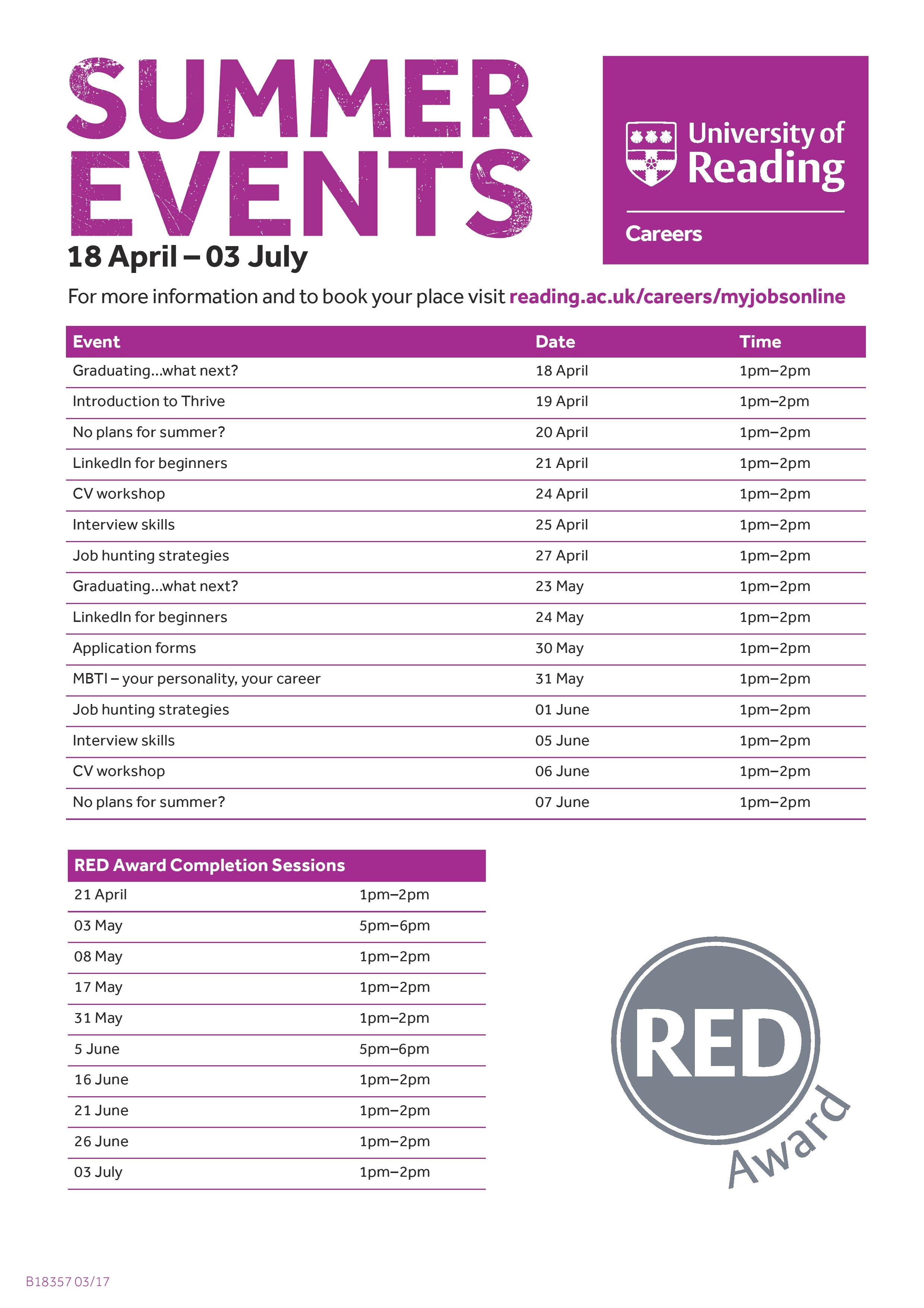 B18357 CAREERS Events Summer17