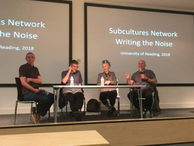 The roundtable panel, left to right: Prof. Matthew Worley, Simon Reynolds, Cathi Unsworth, and David Stubbs